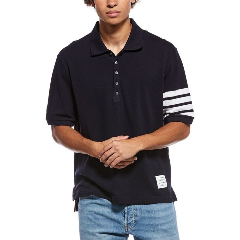 Thom Browne Mens  Logo Polo Shirt, Blue